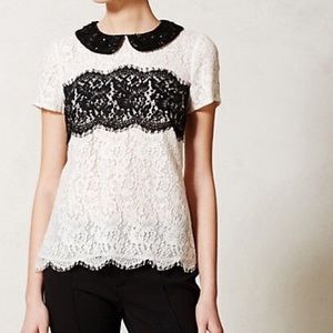 Anthropologie Peter Som x Made In Kind Blouse Lace Latitude Black White Women 2